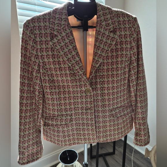 Talbots Jackets & Blazers - ​Vintage-Inspired Pink & Sage Green Textured Tweed Blazer - Single Button 14P